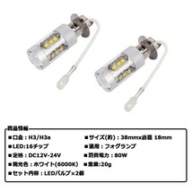 1円~ H3 H3a LED 12V 24V 兼用 80W フォグランプ フォグライト 爆光 高輝度 LED バルブ 2個 ホワイト 6000k トラック 1a_画像5