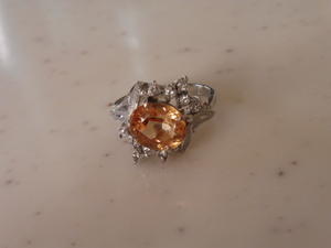 [ hand structure ] antique 6.4g Pt850 or Pt900 guarantee imperial topaz ring so-ting attaching 4ct corresponding color stone 