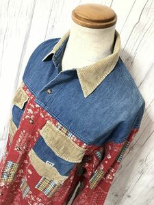 激シブ・DENIM STORE/デニムストア パッゾ コーデュロイ デニム 切り替え 長袖シャツ