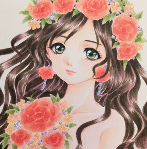 手描きイラスト★オリジナル★花冠★約B6サイズ