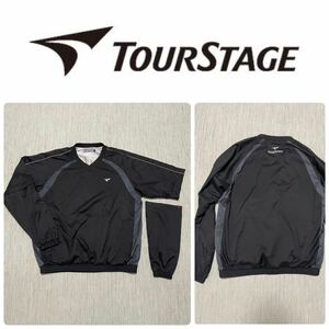 極美 TOUR STAGE ツアーステージ 2way ナイロン プルオーバー スニード ジャケット ブラック ロゴ 刺繍 L GOLF 蓄熱 防風 
