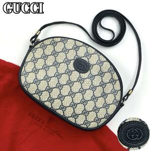 美品■GUCCI グッチ ショルダーバッグ GGスプリーム ゴールド金具 PVC レザー ネイビー クロスボディ ポシェット ジャガード ゴールド金具