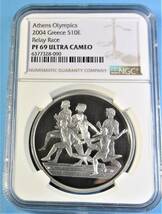 ★★ 稀少 ギリシャ 2004年 オリンピック－リレー 10E 34g .925銀貨 NGC PF69UCAM ★★_画像1