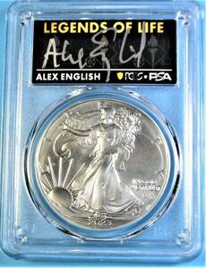 ★★ 最高鑑定 シルバーイーグル 2023年 NBAレジェンド Alex English 直筆サイン １$ .999銀貨 PCGS MS70 First Strike ★★