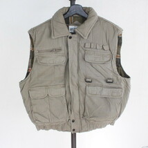 m104 80sビンテージ WINDBREAKER フィッシングシャツベスト■1980年代製 表記Lサイズ グレージュ アメカジ レトロ アウトドア 古着 中綿_画像1