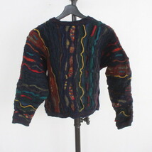 j912 90sビンテージ COOGI クージー 3Dニット ウールニットセーター■1990年代製 表記Lサイズ レディース ネイビー 紺 マルチカラー 古着卸_画像2