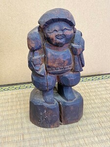 【訳あり】木彫　一刀彫　仏教美術　七福神　大黒天　縁起物　時代物　古美術　骨董品　置物　大黒様