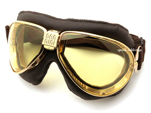 nannini TT GOGGLE BROWN・GOLD × ANTI FOG YELLOW/ナンニーニttゴーグルアチガファグカラーレンズバイクゴーグル英国車レトロクラシック