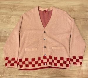 国内正規 名作 ■ Supreme 21SS Brushed Checkerboard Cardigan チェッカー ウール ニット カーディガン シュプリーム ■ S PINK