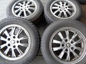 D993　冬ダンロップ195/65R15+中古アルミホイール　15×6J　114.3-5H　50　ガンメタ系　スタッドレスタイヤ　4本セット