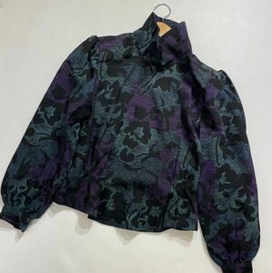 275 美品 PIERRE BALMAIN PARIS ピエール バルマン パリ 総柄 ウール デザイン ハイネック 長袖 シャツ ブラウス ドレス 31103R