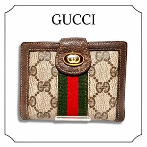 GUCCI グッチ シェリーライン GG柄 二つ折り 財布 ブラウン ヴィンテージ オールドグッチ