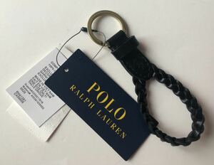 【送料無料】新品 Polo Ralph Lauren ポロ ラルフローレン★本革 レザー キーホルダー 編み込み 黒