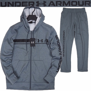 P538 新品 アンダーアーマー 裏起毛 スウェット セットアップ 上下セット パーカー ジョガーパンツ UNDERARMOUR (サイズ:L) グレー