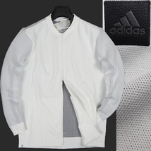 P604 新品 アディダス ゴルフ 裏地フリース フルジップ ジャケット ブルゾン (サイズ:L) adidas GOLF 防風 保温 ホワイト_画像1