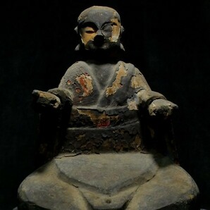 z314 時代物 木彫 色彩 民衆仏 仏僧 坐像 仏教美術 仏像 高僧の画像7