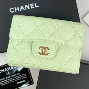 1円 シャネル ◆新品未使用 希少カラー◆ CHANEL 三つ折り財布 キャビアスキン マトラッセ ナノウォレット ココマーク グリーン 31番台