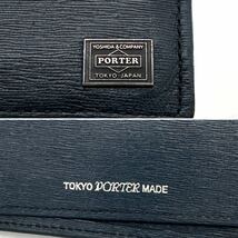 極美品/定価2.5万 Porter ポーター カレント CURRENT 折り財布 二つ折り 札入れ 小銭 カードケース 多収納 多機能 レザー ネイビー 紺色_画像10