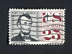 米国エアメール切手 25Cent Black & Maroon Abraham Lincoln 1960