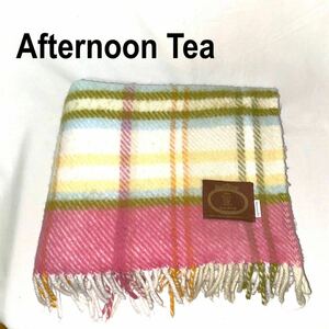 ★美品★Afternoon Tea アフタヌーンティー★イタリア製★ブランケット　ひざ掛け★チェック　ピンク　イエロー　水色★アクリル★ストール