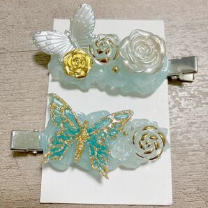 ヘアクリップ ホイップ ハンドメイド エメラルドグリーン