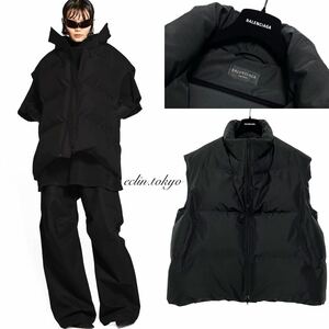 【E3965】新品同様 BALENCIAGA バレンシアガ 2022AW《最高傑作！ビッグシルエット！》スイング SWING PUFFER 中綿 ベスト 黒 定価361,900