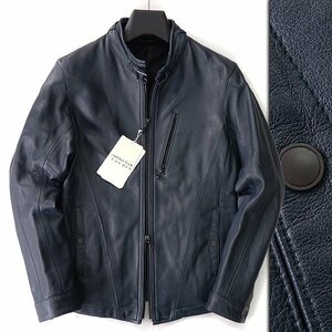 新品 4.2万 ニコルクラブフォーメン ラムレザー シングル ライダース ジャケット 46(M) 紺 【J42069】 NICOLE CLUB FOR MEN 羊革 メンズ