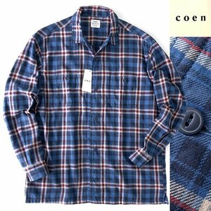 新品 UNITED ARROWS コーエン チェック ツイル シャツ M 青 【I43762】 coen メンズ 長袖 カジュアル コットン CPO ワークシャツ