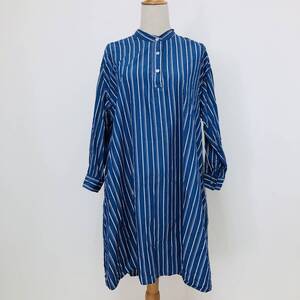 k1770 美品 ON LOVE OFF オンラブオフ シャツ 長袖 ロング 綿100% F 青 ストライプ レディース ゆったり ベーシックカジュアルスタイル