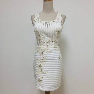 k1863 Eau Souage dress mini height no sleeve tight biju- lining . pad S white lady's kyaba feeling of luxury elegant ga- Lee сhick 