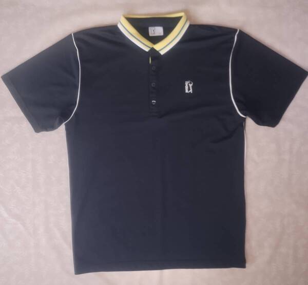 美品! PGAツアー 半袖シャツ サイズLL(小さめL相当) やや光沢ブラック しなやか 速乾薄手生地 とても小さい襟がオシャレ♪