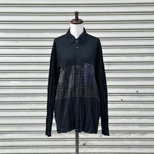 ISSEY MIYAKE MEN イッセイミヤケ メン 異素材 ドッキング プリーツ シワ加工 シャツ SHIRT MADE IN JAPAN 日本製 ブラック 系 サイズ 3