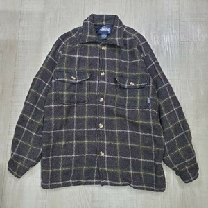 STUSSY ステューシー 紺タグ ウール チェック シャツ ジャケット WOOL SHIRTS JACKET 羽織り グレー 系 サイズ S