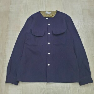 ENDS AND MEANS エンズ アンド ミーンズ wool Grandpa shirts ノーカラー シャツ ジャケット JACKET 羽織り ネイビー サイズ SMALL