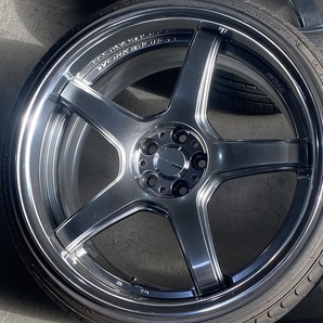 美品 WORKエモーション T5R 2P 19インチ9.0J+25 5H100(PCD100) 215/35R19 チューナーザイズ BRZ トヨタ86 プリウス カローラスポーツの画像4