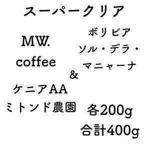 スーパークリア　ボリビア&ケニア各200g合計400g自家焙煎コーヒー豆