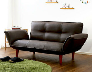  legs . removing low sofa . compact reclining couch sofa 2 seater . synthetic leather Brown color 