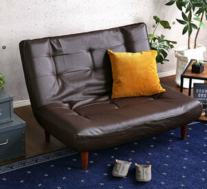 2 seater high back sofa PVC leather low sofa reclining made in Japan synthetic leather Brown color 