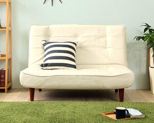 2 seater high back sofa PVC leather low sofa reclining made in Japan synthetic leather white ivory color 