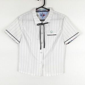 1円 韓国制服 ブラウス 紐タイ 上着 夏物 女子 学生服 中学 高校 ストライプ（白/青） 制服 中古 ランクB KU0737