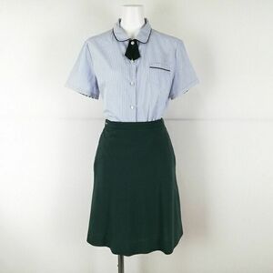 1円 韓国制服 ブラウス スカート 上下3点セット 大きいサイズ 夏物 女子 学生服 中学 高校 ストライプ（白/水色） 制服 中古 ランクC