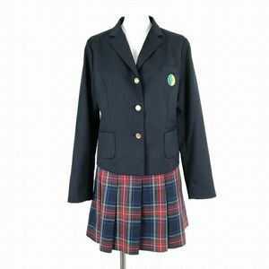 1円 韓国制服 ブレザー チェックスカート 上下2点セット 冬物 女子 学生服 中学 高校 紺 制服 中古 ランクC KU0815