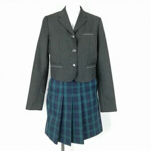 1円 韓国制服 ブレザー チェックスカート 上下2点セット 冬物 女子 学生服 中学 高校 グレー 制服 中古 ランクB KU0921