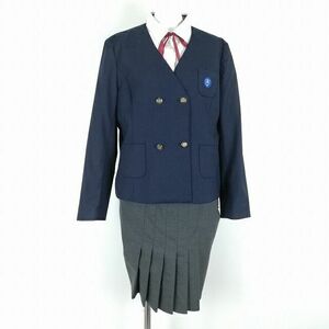 1円 韓国制服 イートン スカート 紐タイ 上下4点セット 大きいサイズ 冬物 女子 学生服 中学 高校 紺 制服 中古 ランクB KU0939