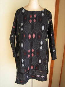 ３２４　着物リメイク　絣着物から　木綿　可愛い模様　チュニックワンピース