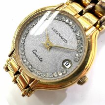 LEONARD/レオナール 時計 腕時計 レディース クォーツ 2針 デイト 18K GOLD ELECTROPLATED ラインストーン文字盤 不動_画像2