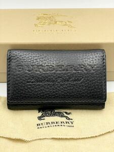  Burberry key case black leather beautiful goods men's lady's key ring card-case purse 