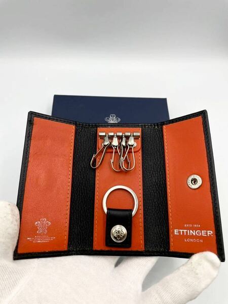 極美品　エッティンガー　キーケース　ブラック　オレンジ　スターリングコレクション　メンズ　レディース　キーリング　カードケース