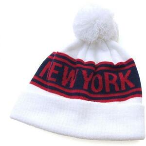 ニット帽♪ロゴボンボンワッチ 　NEWYORK ホワイト