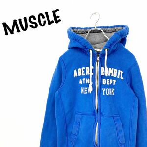 MUSCLE Abercrombie&Fitch アバクロンビー&フィッチ パーカー ジップアップパーカー ダメージ メンズ S ブルー RF1342